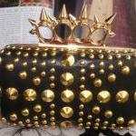 Punk Hedgehog RIVET Spike Rings Knuckle Evening Party Clutch Chain Handbag