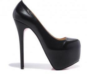 PUMP Platform Celebrity Genuine Leather Nude and Black Stilettos Party Evening Wedding High Heels