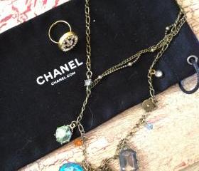 Bronze Crystal Jewelry Stunning Bridal Wedding Party Vintage Evening lINK Necklace Smile Ring GIft 