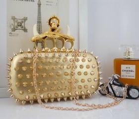 *New*Spike RIVET Skull Punk DUster Ring Knuckle Party Evening/Shoulder/Clutch/Purse/Handbag