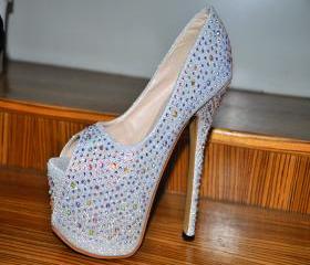 Swarski Wedding Crystal Brand Heels Shinny Open toe Sandals Stilettos Platform Pumps rhinestones Shoes Bridal Heels Shoes