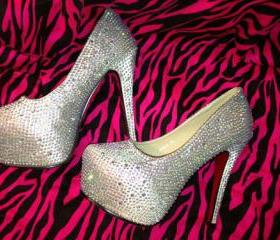 Swarski Wedding Crystal Heels Shinny Stilettos Platform Pumps rhinestones Shoes