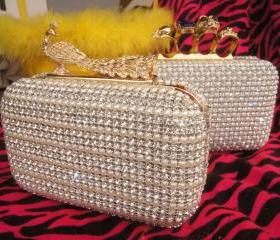 Swarski Fashion Pearl Skull Crystal Peacock Glamorous Hasp Evening Wedding Bridal Clutch/Purse/Handbag Handmade