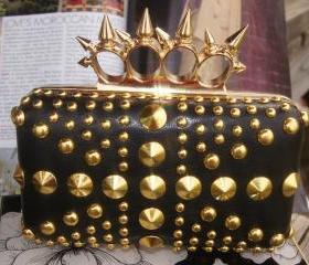 Punk Hedgehog RIVET Spike Rings Knuckle Evening Party Clutch Chain Handbag
